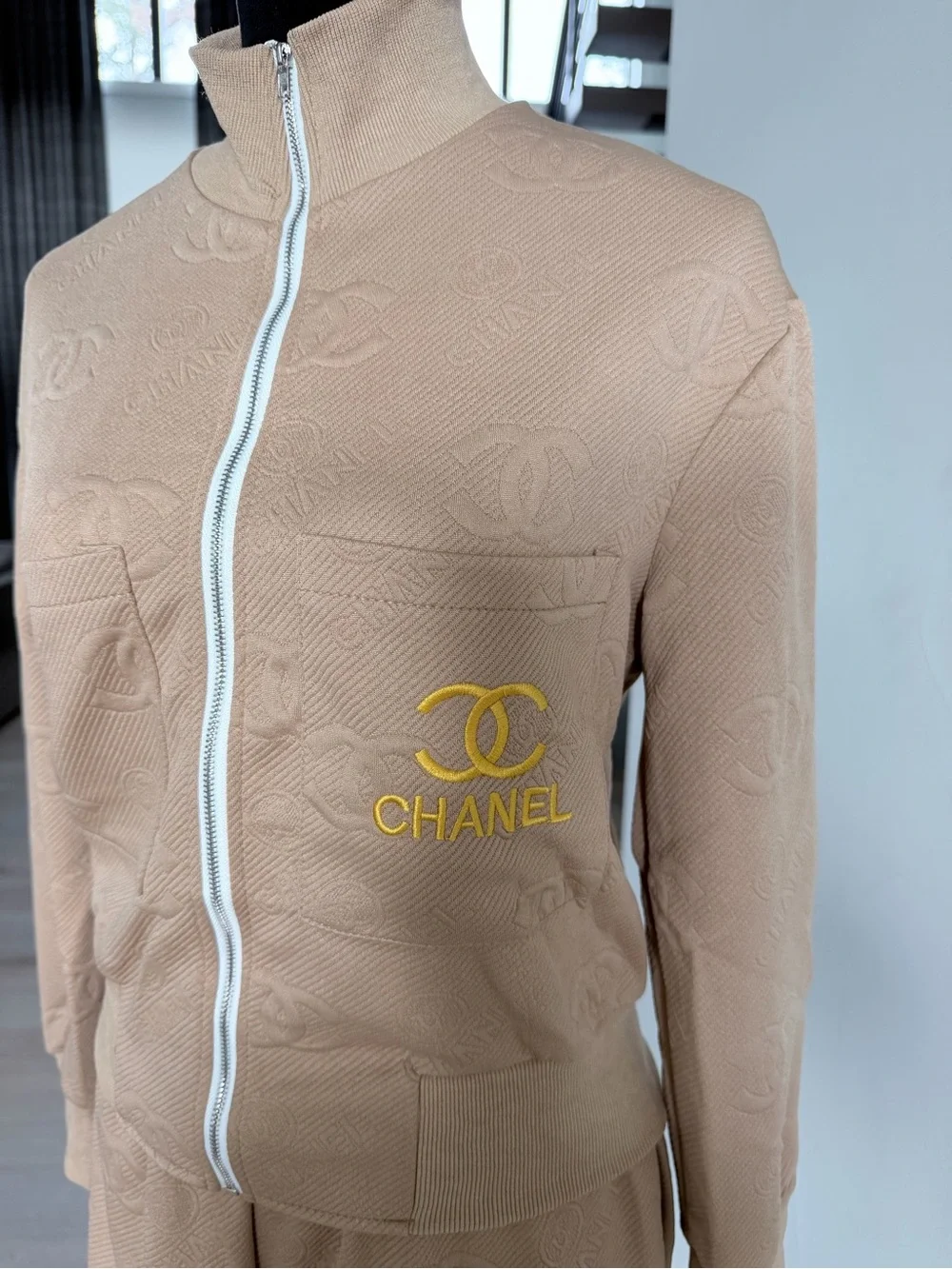 CHANEL Beige Lounge Set Tracksuit Two Piece Matching Set with pockets size S
